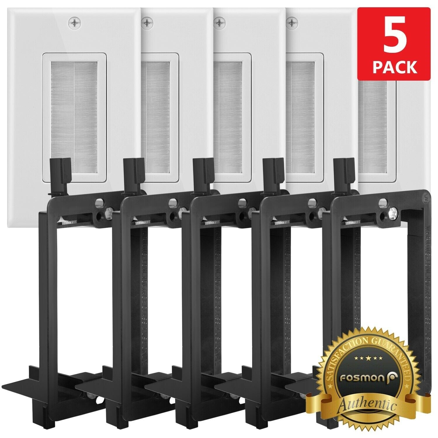 5x Single Gang Wall Plate Brush Style Low Voltage Flush Mount Bracket Wire
