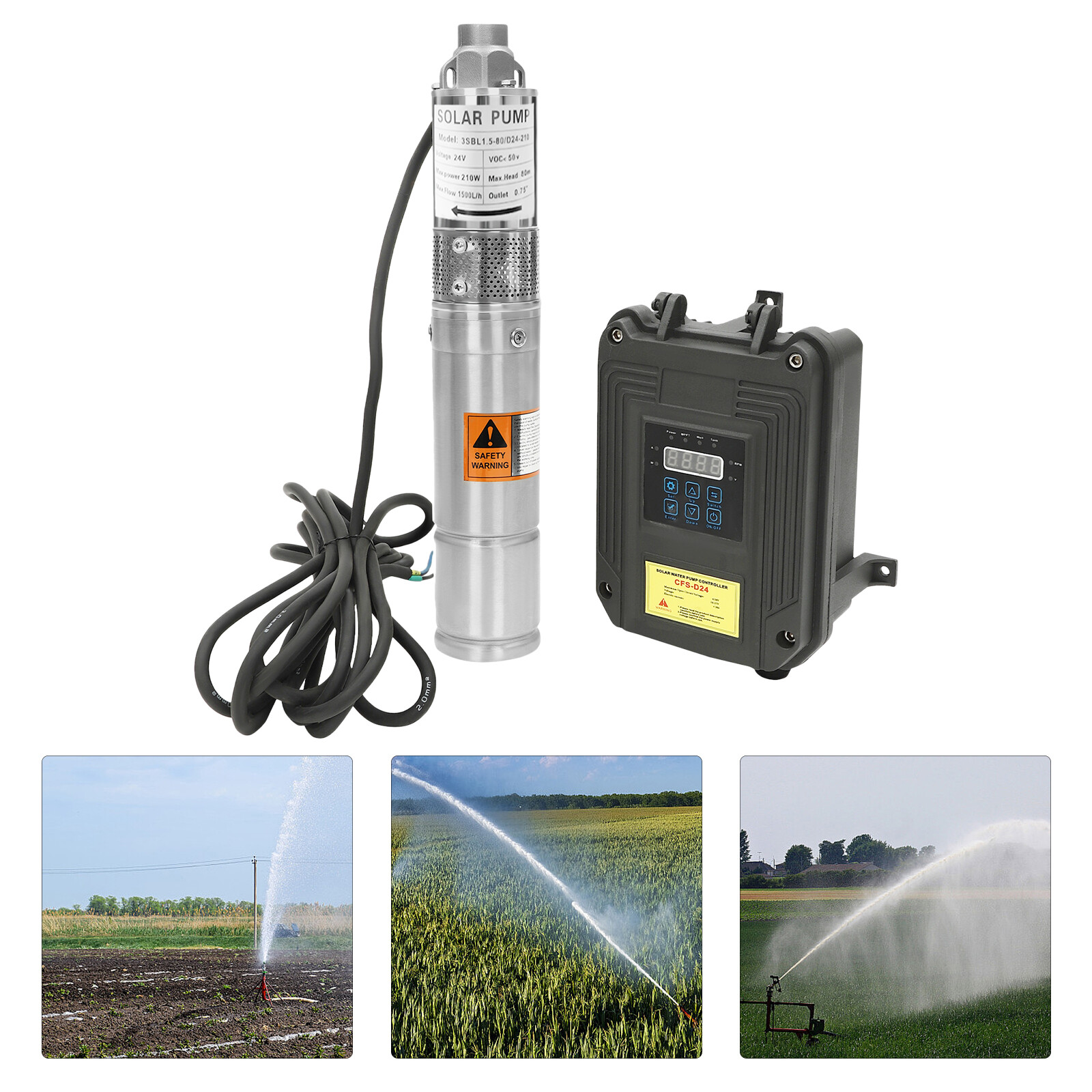 DC Deep Bore Well Solar Water Pump 24V 210W Submersible Pump MPPT Controller Kit