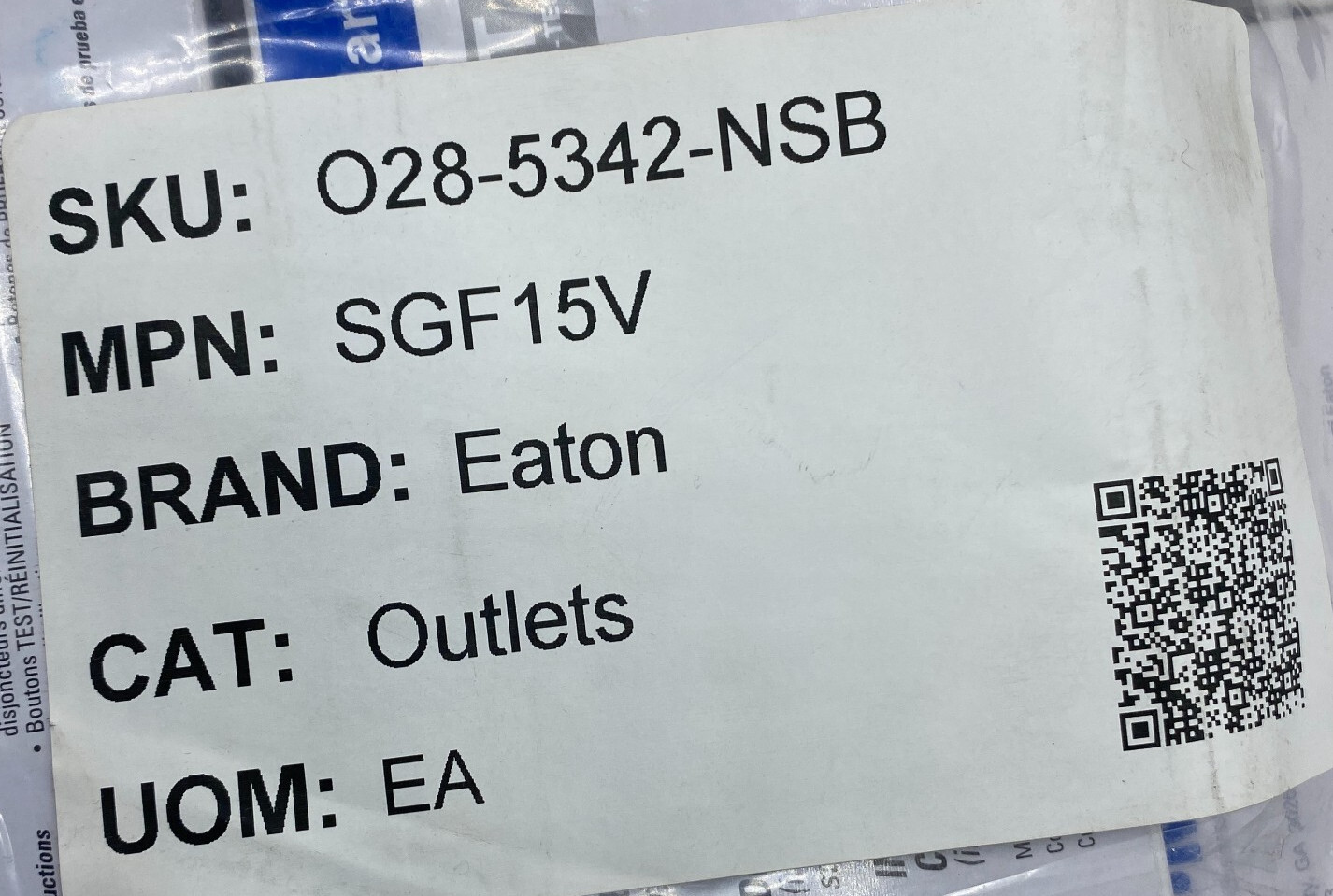 Eaton SGF15V Duplex Receptacle 15 Amp 125 Volt 2P3W GFCI Ivory 5-15R🔔