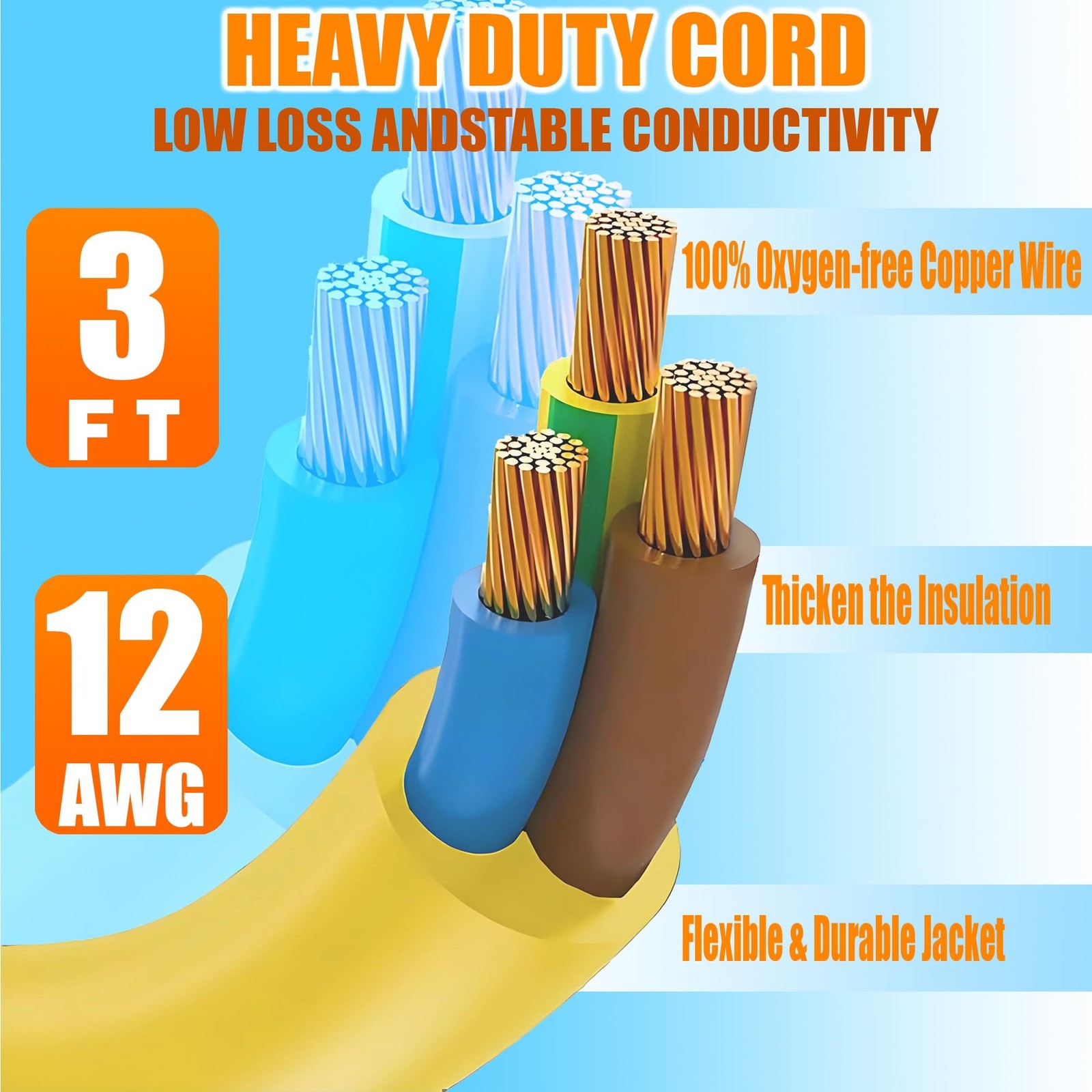 12AWG Heavy-Duty 20 Amp Extension Cord,NEMA 5-15P to 5-20R/6-15R/6-20R Adapte…
