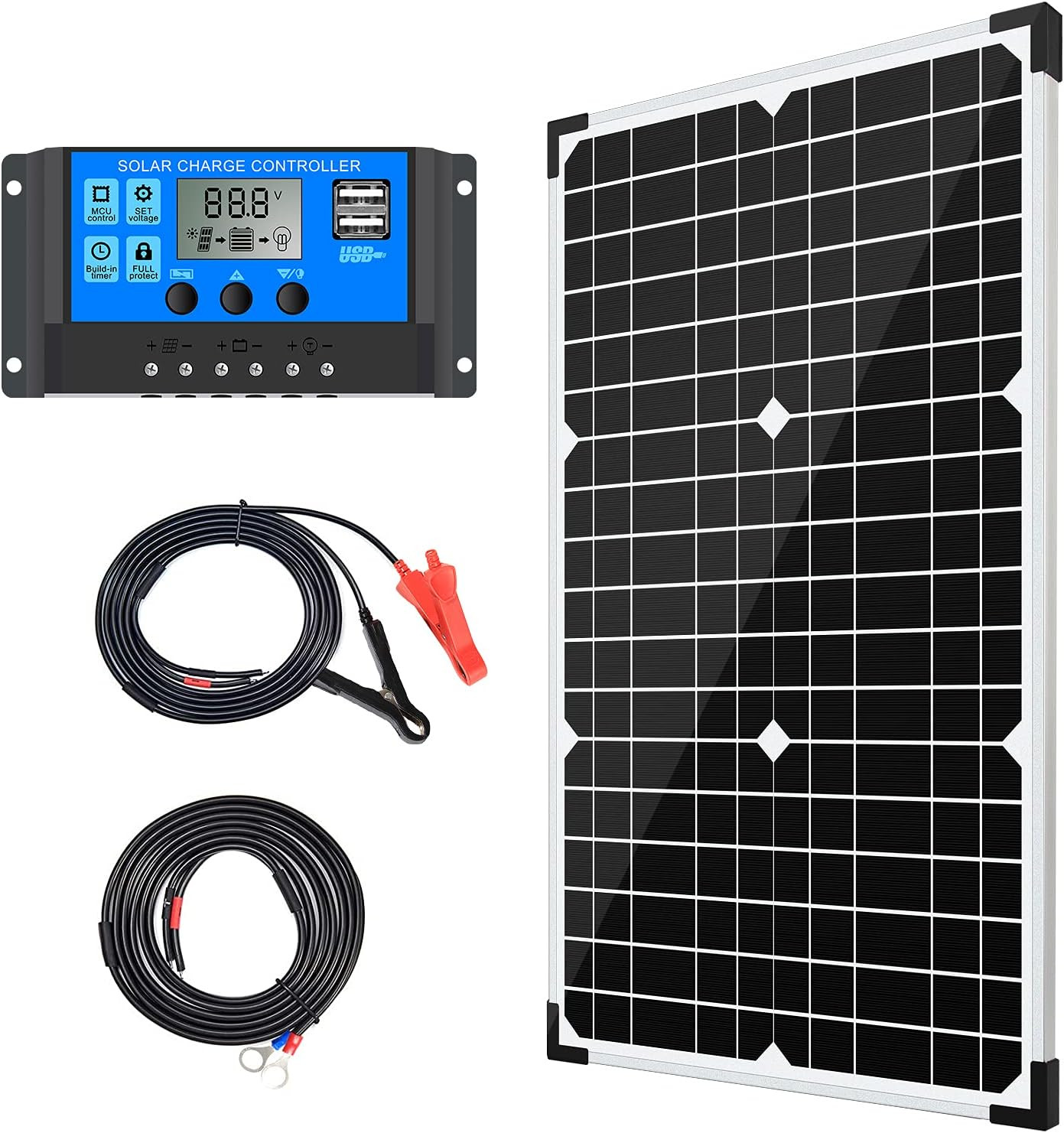 20W 12 Volt Battery Charger Solar Powered Panel for Car Dump Trailer Boat Marine