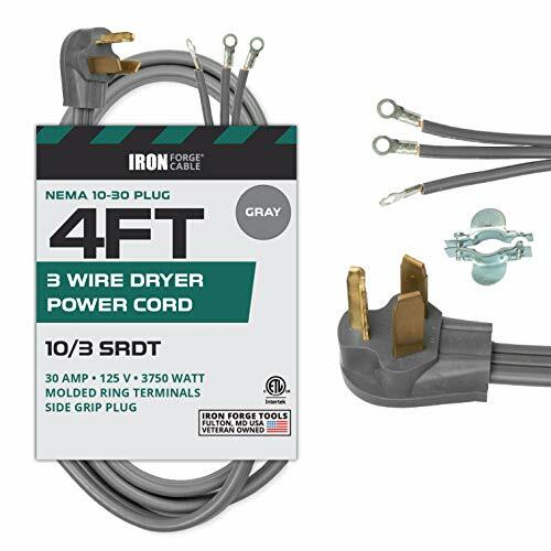 3 Prong Dryer Cord – 4 Ft Extension Power Cord, 10/3 SRDT, 30 Amp