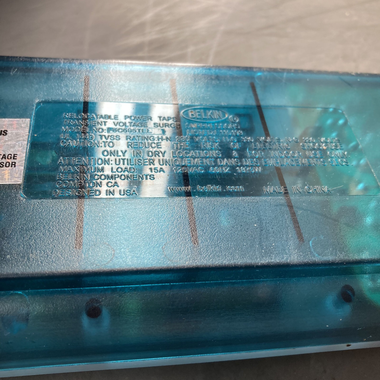 Belkin SurgeMaster II Transparent Blue Y2K Bondi Blue 8 Outlet Surge Protector