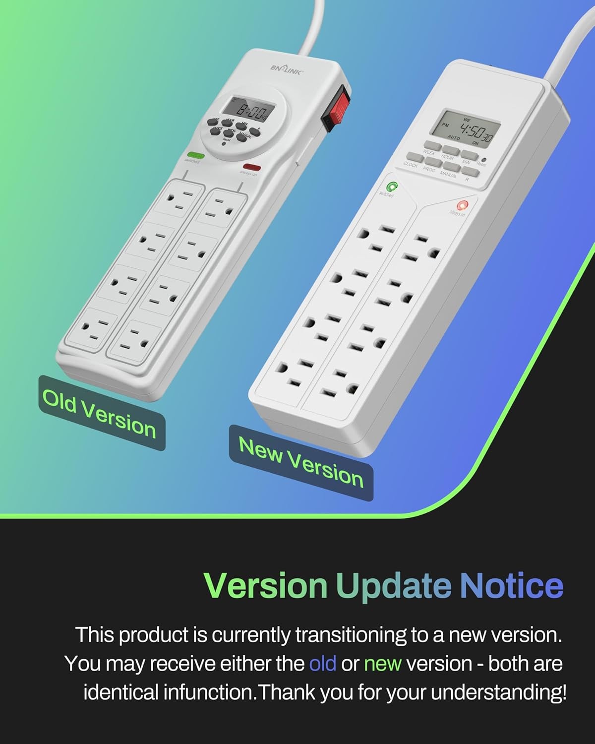 BN-LINK 8 Outlet Surge Protector with 7Day Digital Timer (4 Timed +4 Always On)