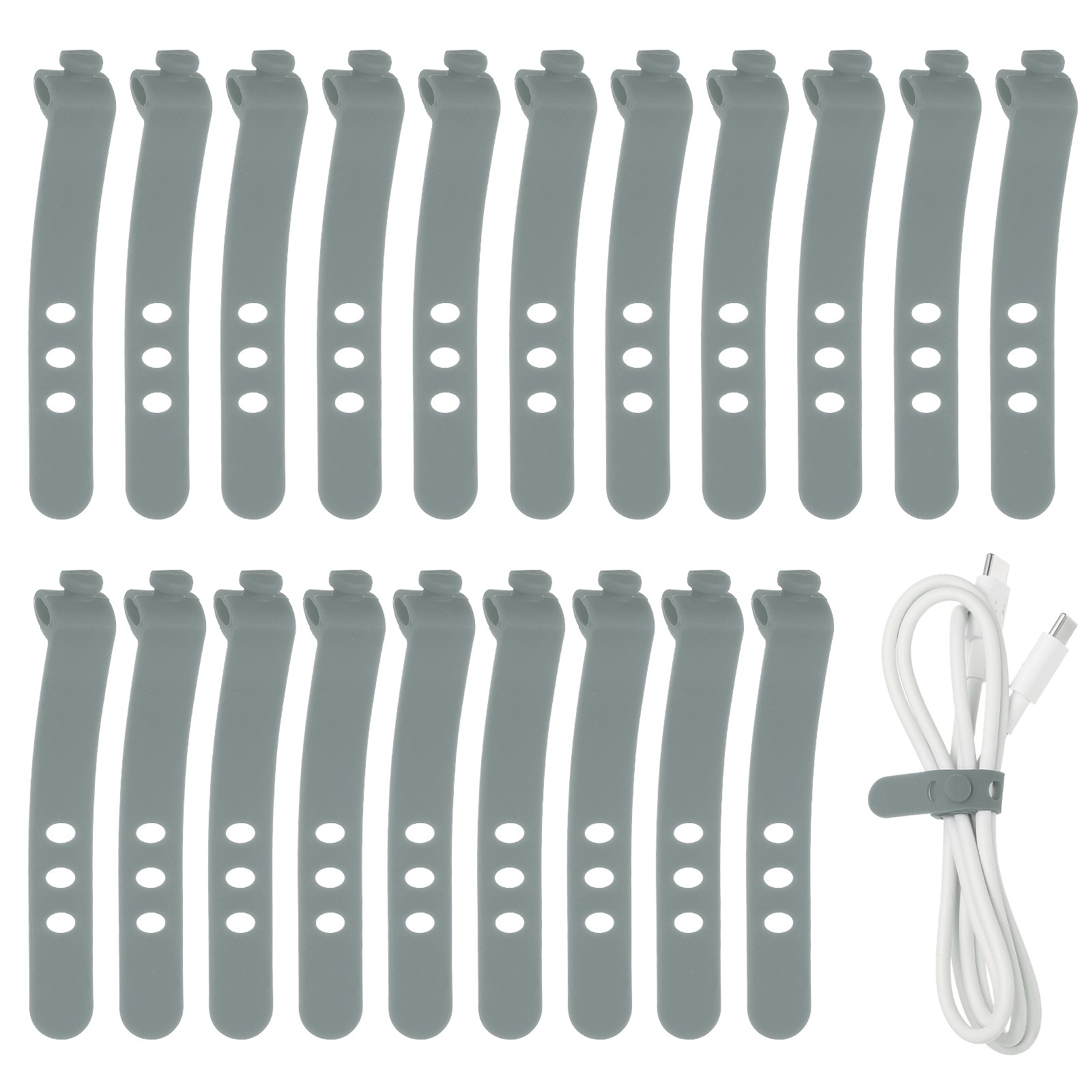 20Pcs Silicone Cable Ties Reusable Silicone Cord Ties Dark Gray