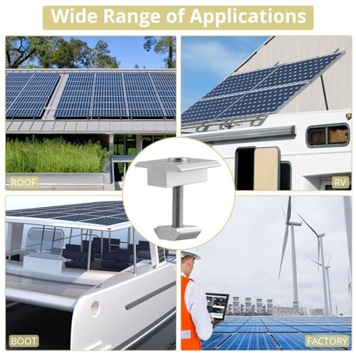 10pcs Solar Panels Centre Clamps, Aluminium T-Shaped Mid Clamps 35mm( 1.38″)