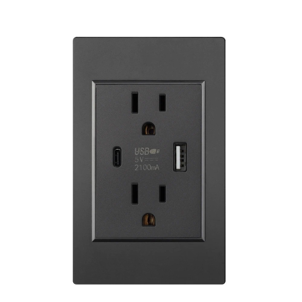 Dual Wall Outlet with USB Ports Charger AC Power Receptacle Plate Panel 15A 120V