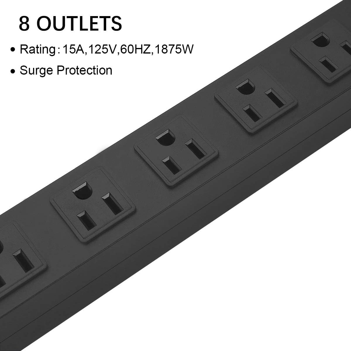 Durable 8-Outlet Power Strip 1200J Surge 10ft 14AWG Metal Casing Wall Mountable