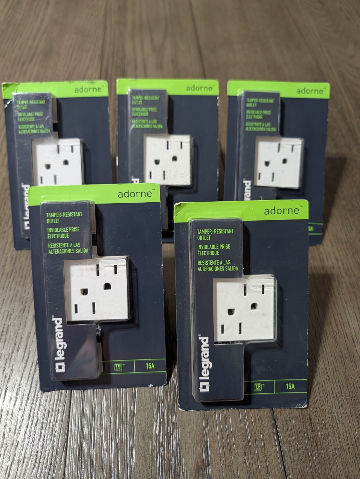 New Lot of 5 Legrand Adorne 15A Tamper Resistant Outlet ARTR152W4 Square