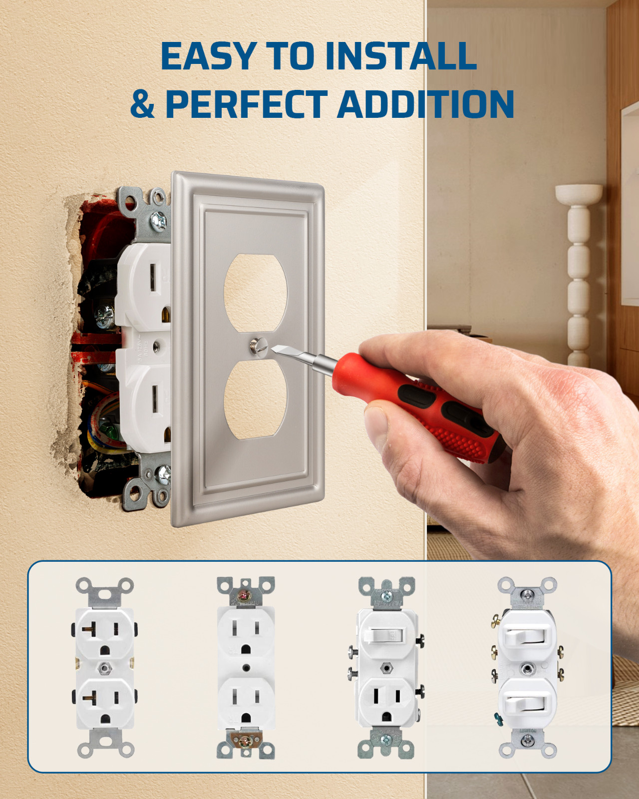 DEWENWILS 4 Pack Wall Plates for Electrical Outlets, 4.88″×3.13″ Brushed Nickel