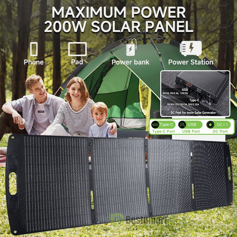 Monocrystalline Solar Panel 200W Foldable ETFE w/ Controller for RV Camping Boat