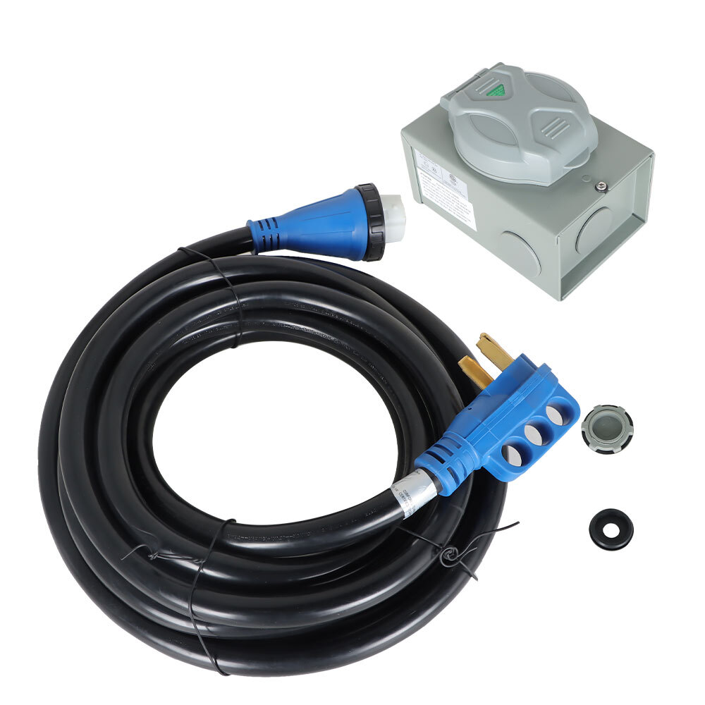 Fit For 50 Amp Generator Cord + Power Inlet Box Waterproof Combo Kit