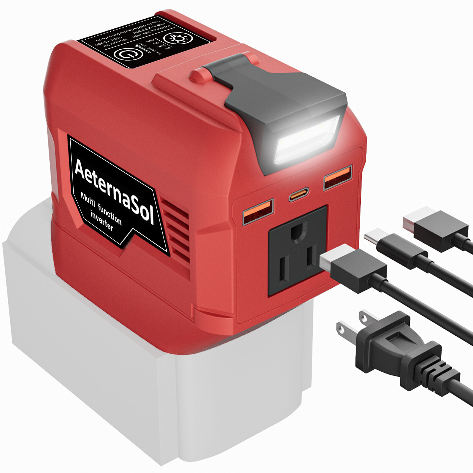 Peak 500W Surge 250W Power Inverter for Milwaukee M18 Battery DC 18V to 110V AC