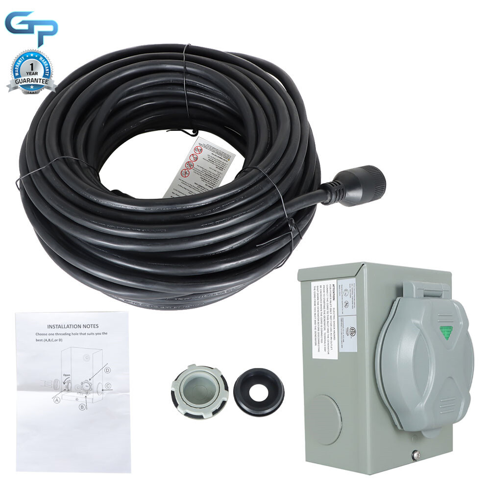 25/50/75/100Ft Generator Extension Power Cord L14-30 30 Amp Power Inlet Box