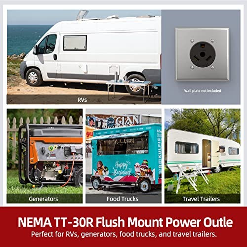 30 Amp 125 Volts 3 Prong Grounded Flush Mount Power RV NEMA TT-30R Black Outlet