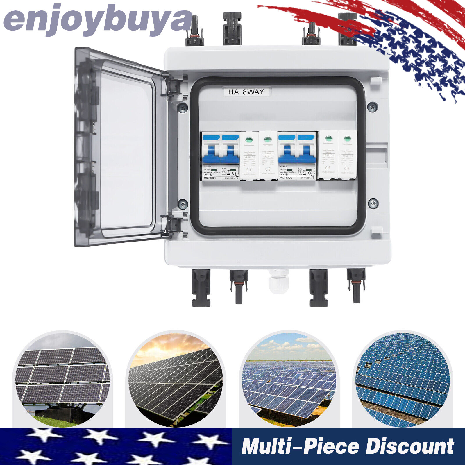 2 Strings Solar Combiner Box with Manual Disconnect and Surge Protection