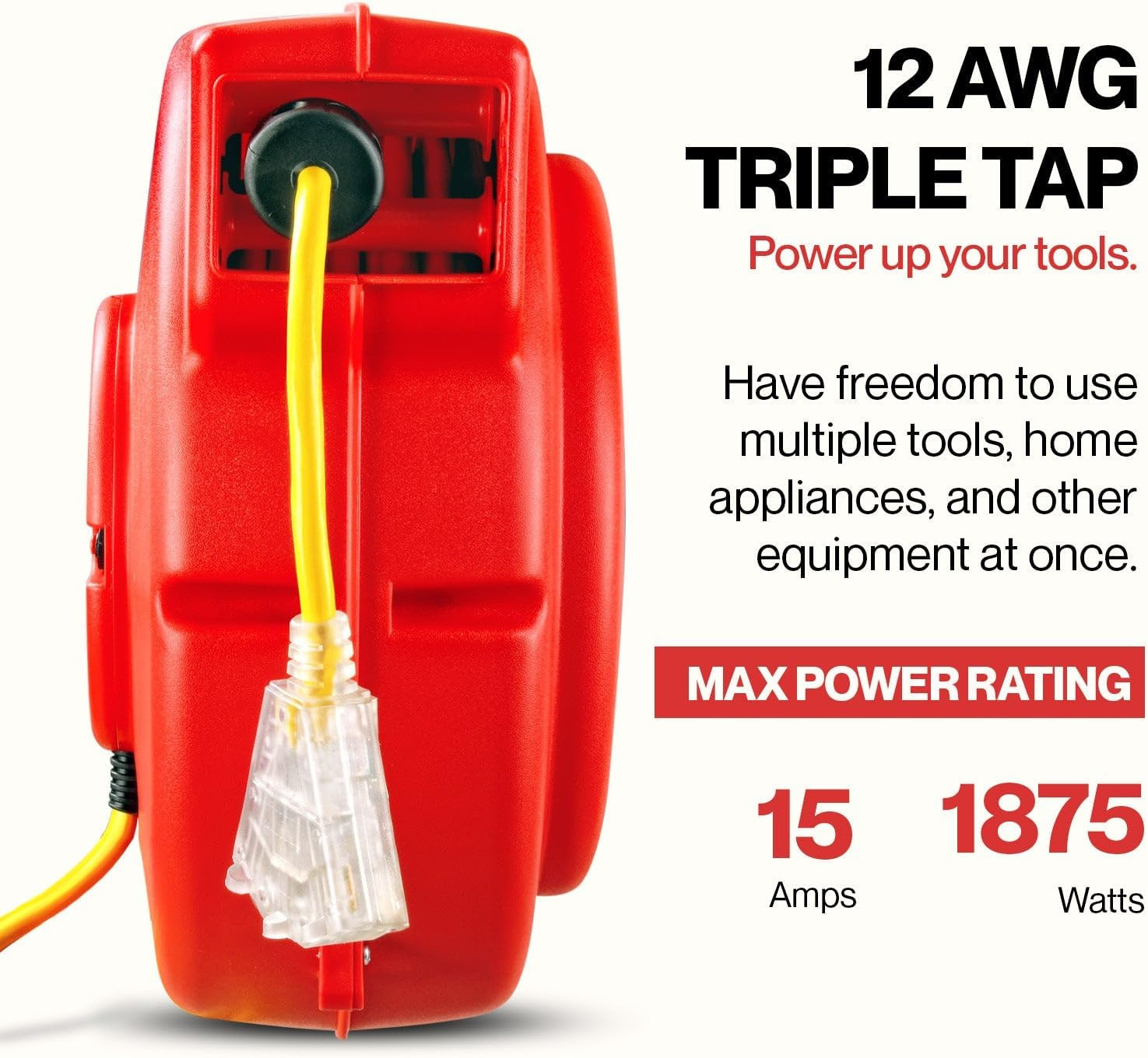 Extension Cord Reel Retractable Longest Industrial 12Awg X 80′ Foot Commercial P