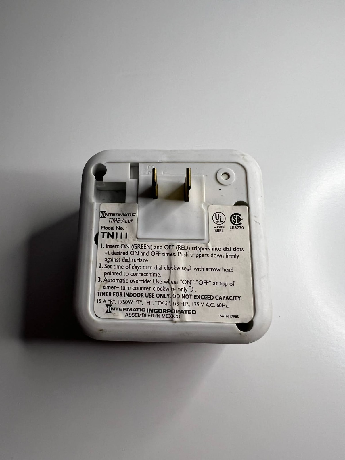 Intermatic TN111 Mechanical Timer Plug In Indoor Time Switch