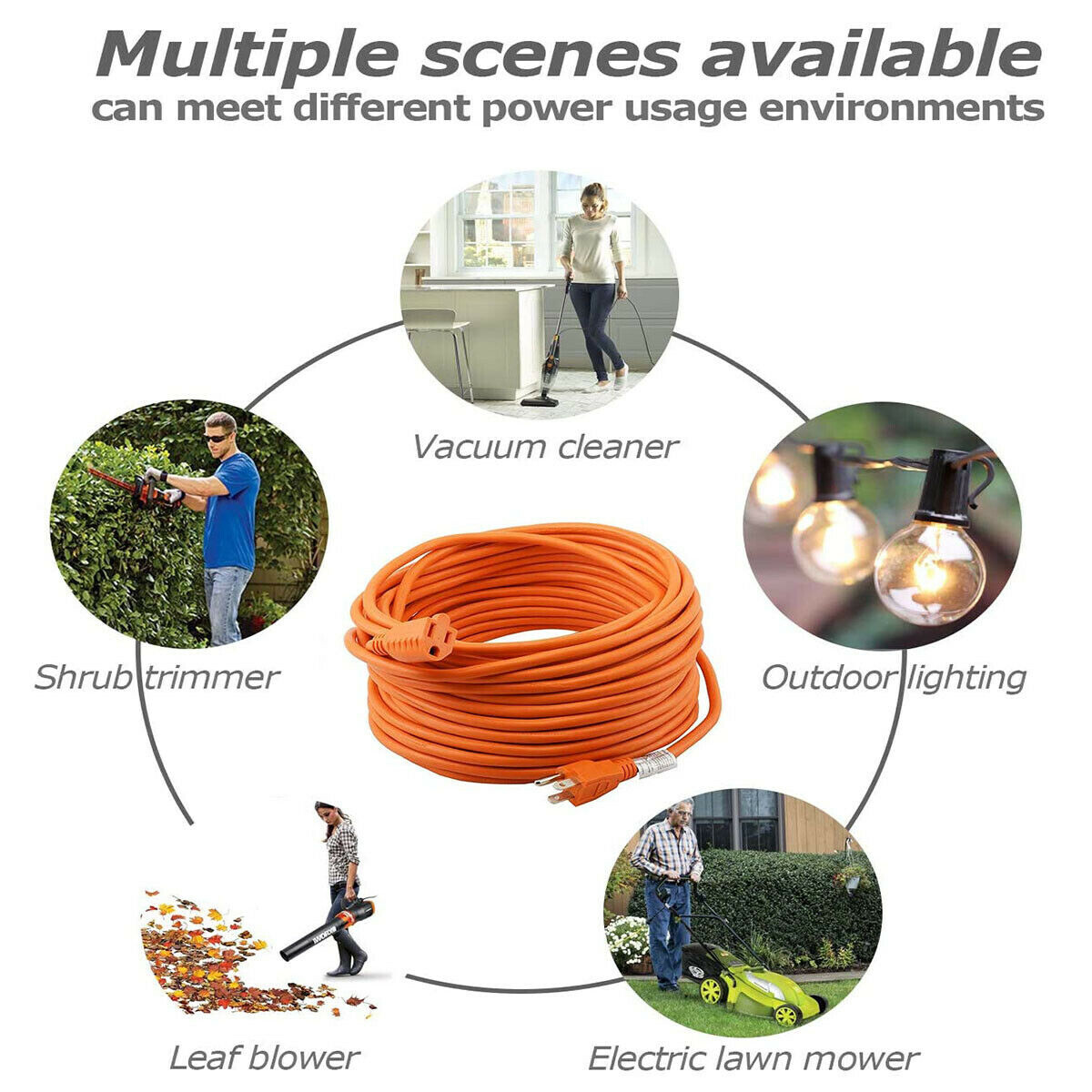 New Outdoor Extension Cord 16/3 Heavy Duty Power Cord 3 Wire STJW 6-100ft USA