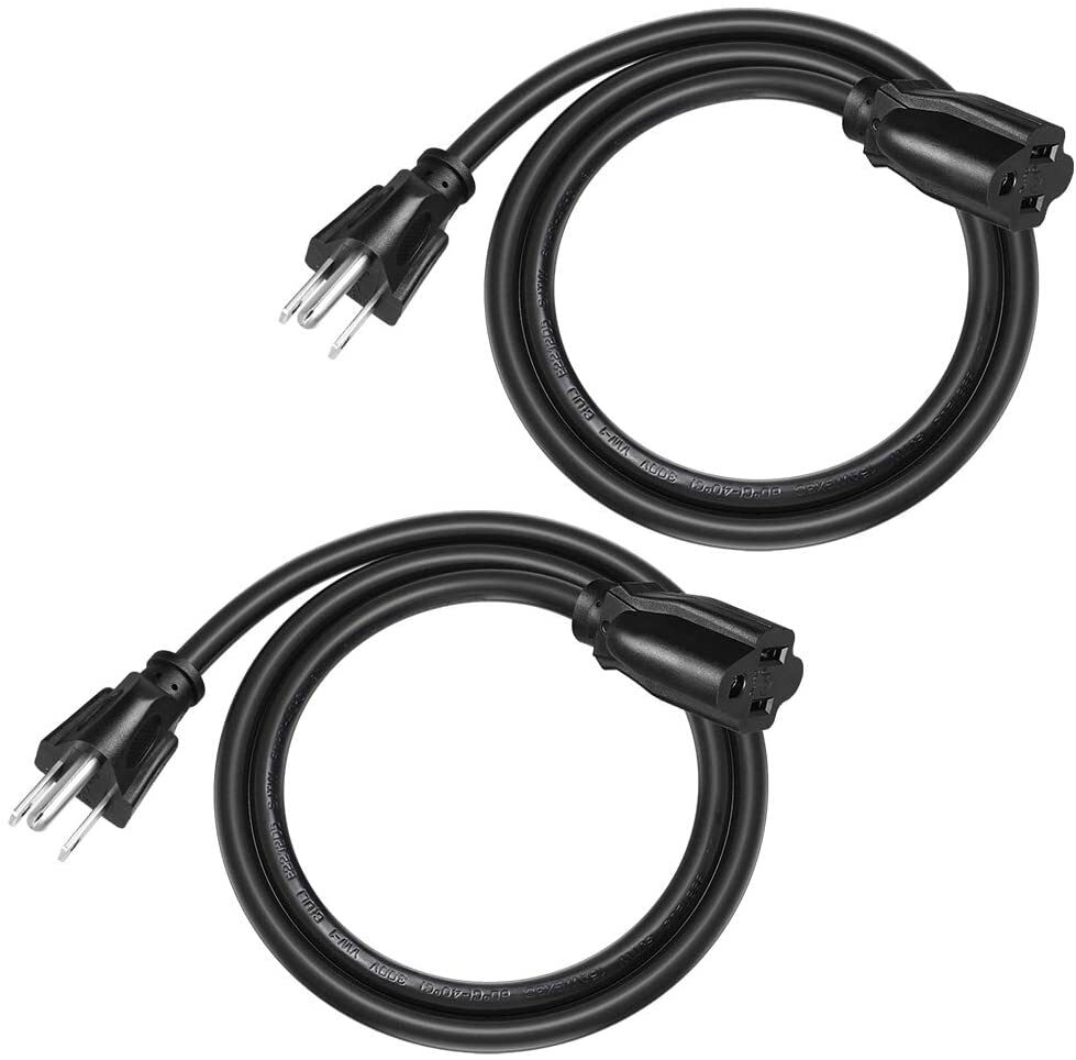DEWENWILS 2 Pack 3 ft Extension Cord Power Cable 3 Prong Grounded Outlets Plugs