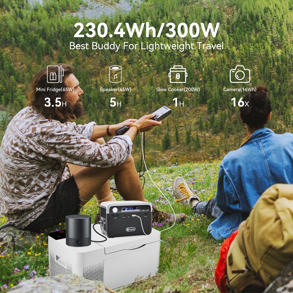 Flashfish BP030B Portable Power Station 300W 230.4Wh With Solar Panel 60W 18V US
