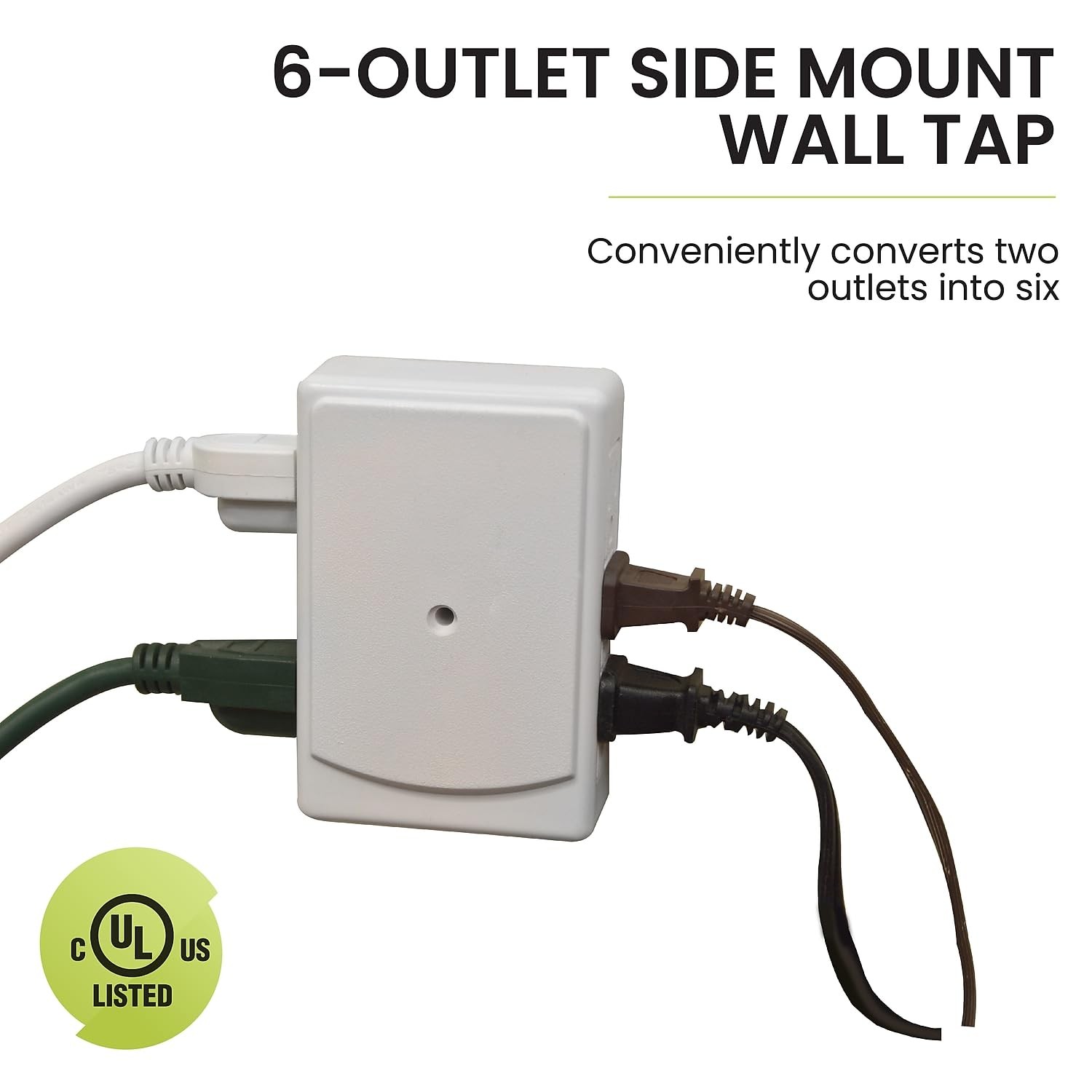 GoGreen Power GG-16000TSM – 6 Outlet Side Mount Wall Tap Adapter, White 1