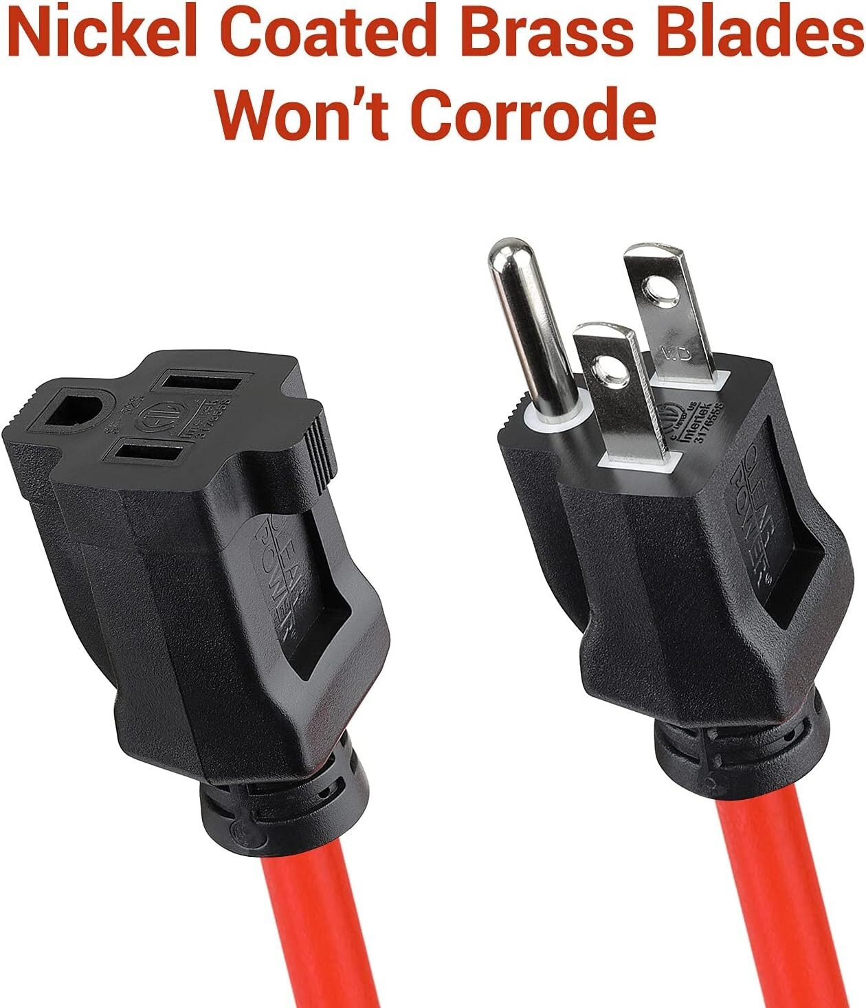 50 ft Orange Extension Cord – Abrasion Resistant, Grounded Plug, General Use