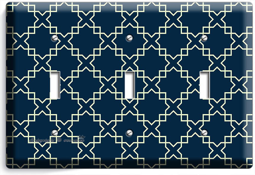 TEAL BLUE ARABIC TRELLIS PATTERN 3 GANG LIGHT SWITCH WALL PLATES ROOM HOME DECOR
