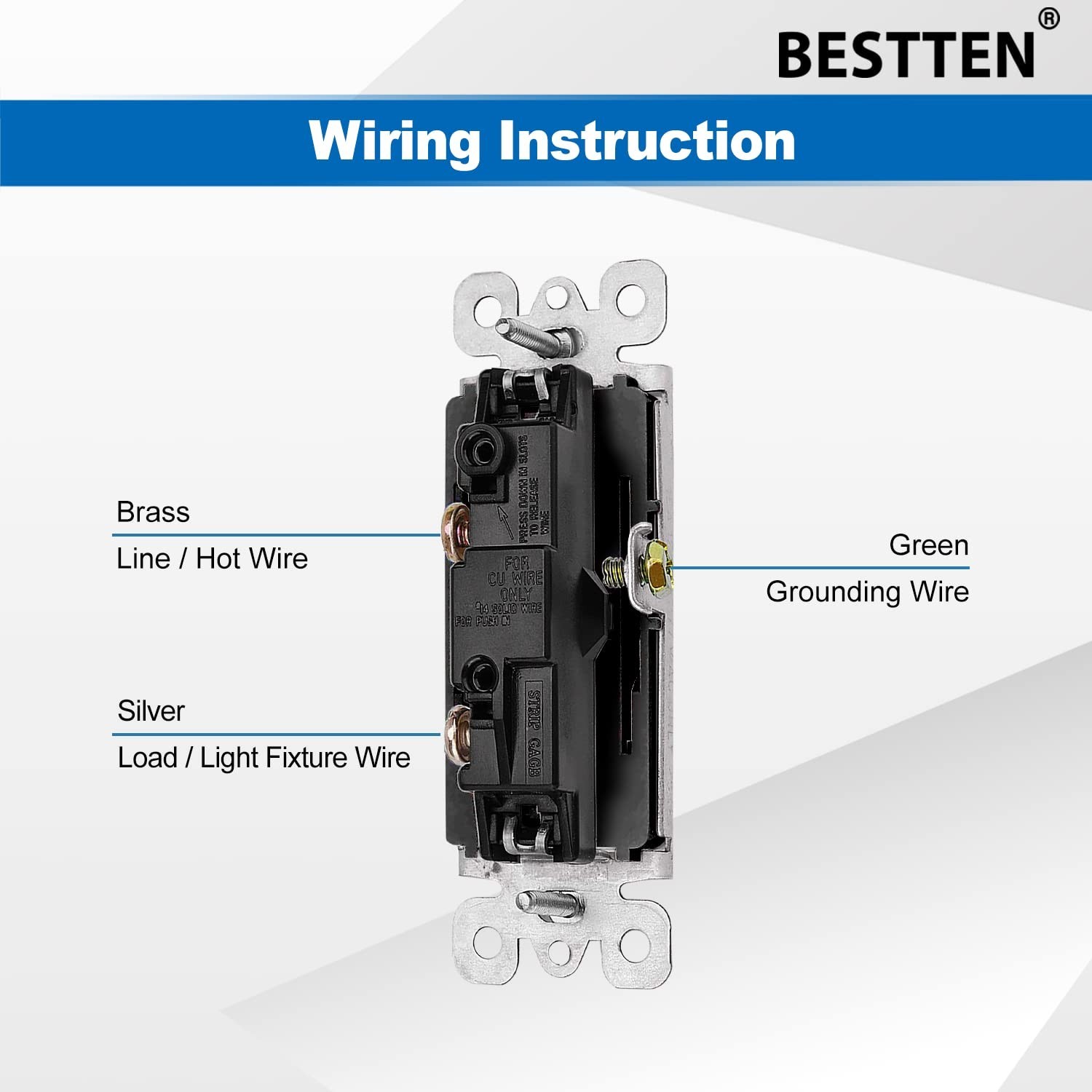 10 Pack Single Pole Decorator Wall Light Switch with Wallplate, 15A 120/277V,…