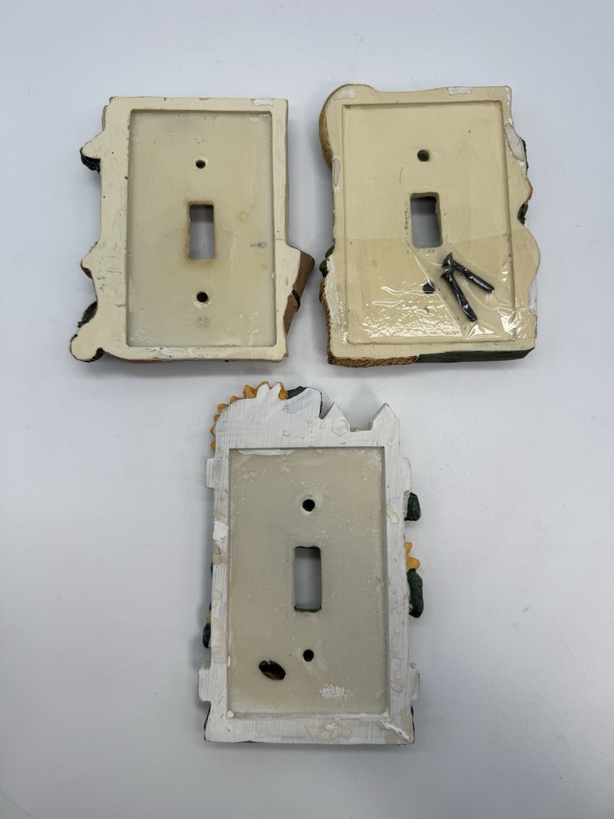 Vintage FIGI Graphics 1995 3D Resin Light Switch Plate Covers Set of 3 NOS