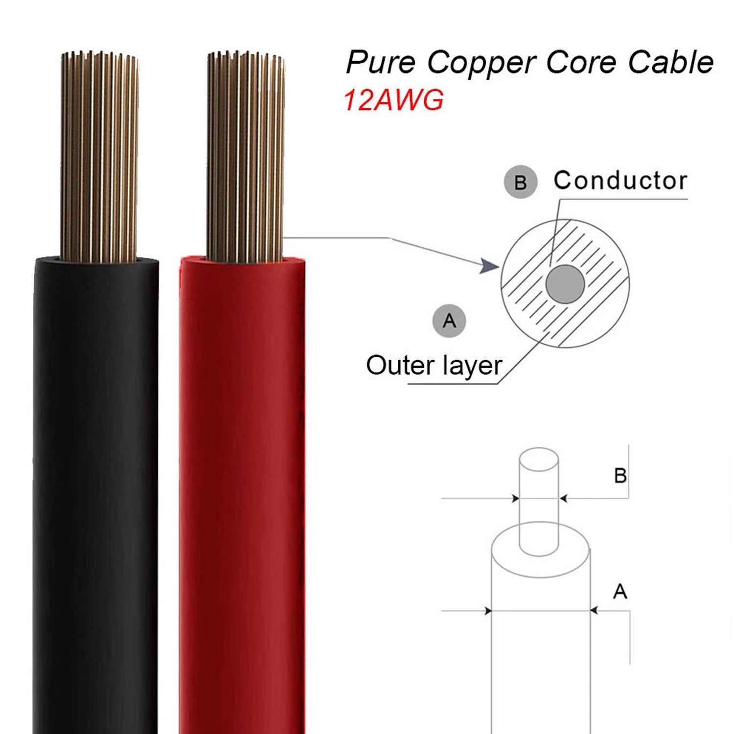 10ft 12AWG Solar Panel Extension Cable Wire XT60 Female to Solar Connectors