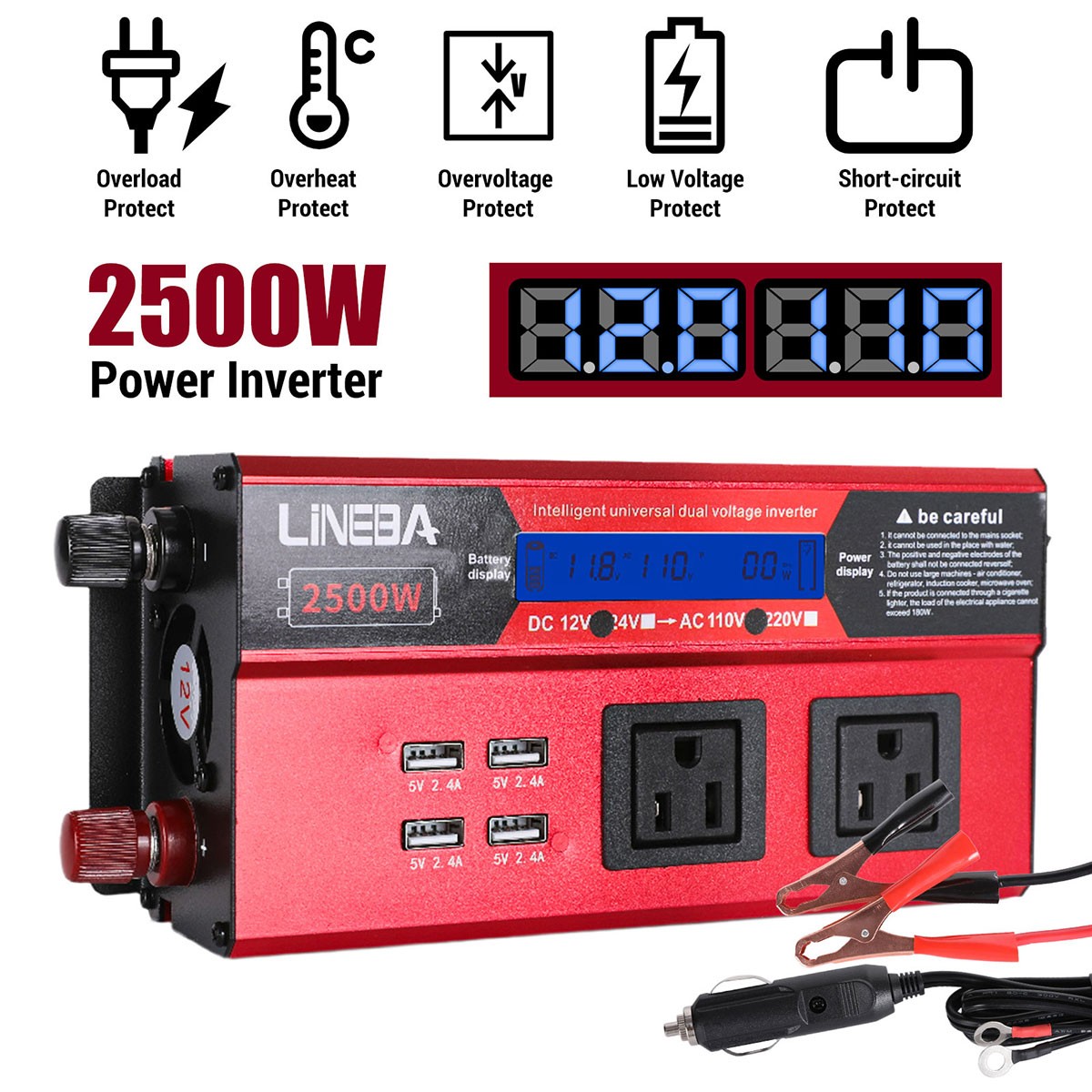 1500W 2500W 5000W Power Inverter 12V To 110V 120V Converter For Boat Car Camping