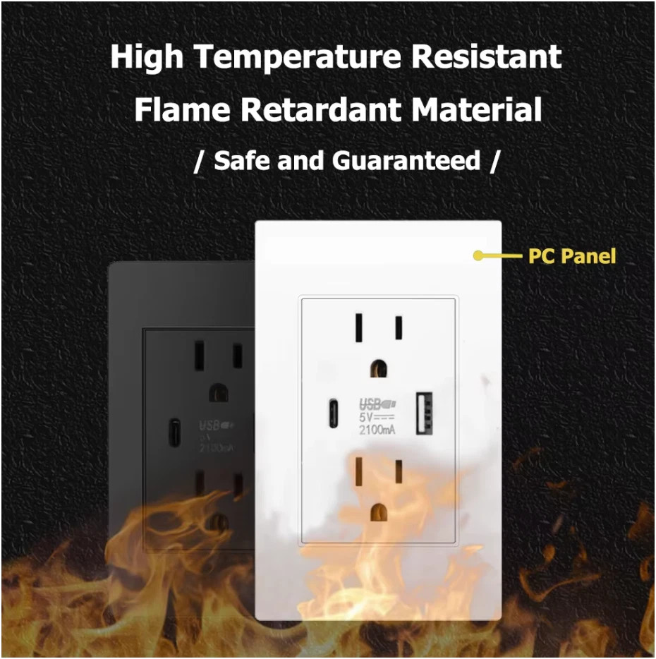 Dual Wall Outlet with USB Ports Charger AC Power Receptacle Plate Panel 15A 120V
