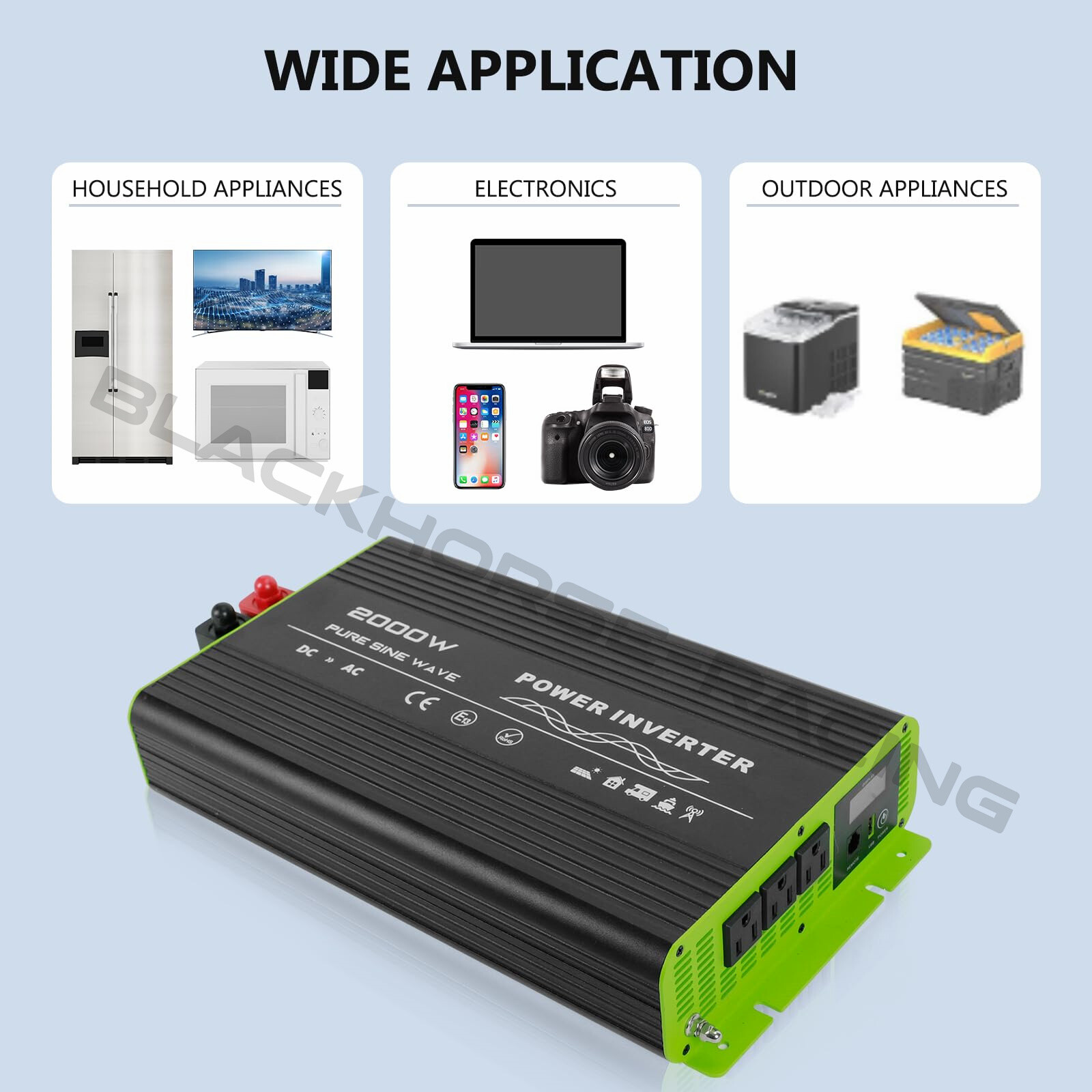 2000W Pure Sine Wave Inverter 12V DC to 110V AC Converter for Home RV Kettles