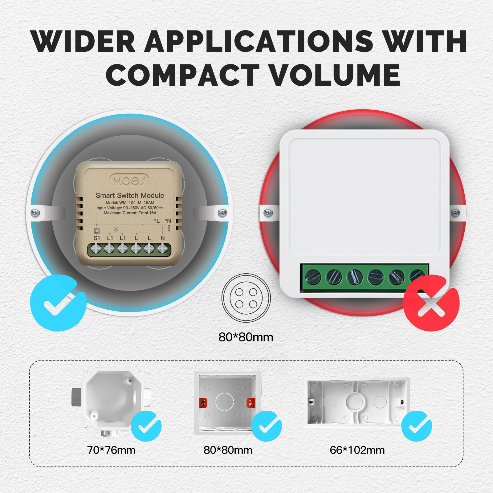 MOES WiFi Mini Smart Switch Module 16A Energy Monitoring 3-Way Alexa Google APP