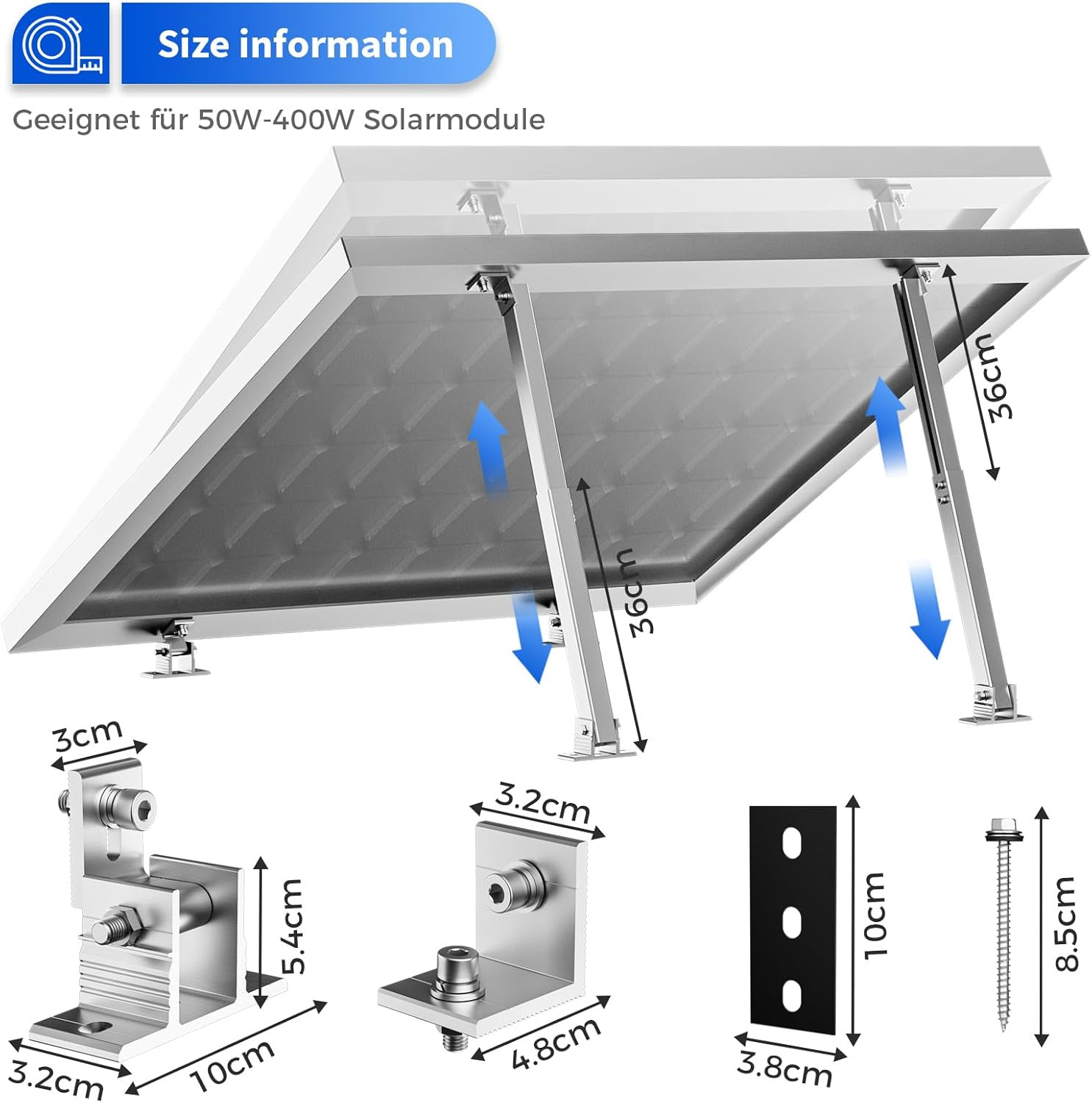 2 Set Adjustable Solar Panel Tilt Mount Brackets Aluminum Alloy Mounting Bracket