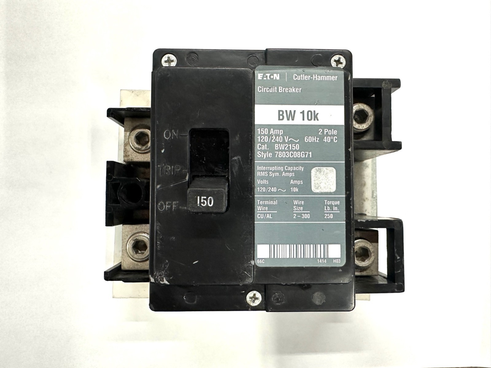 USED Eaton Cutler Hammer BW2150 2 Pole 150 Amp Bolt-On 120/240V Circuit Breaker