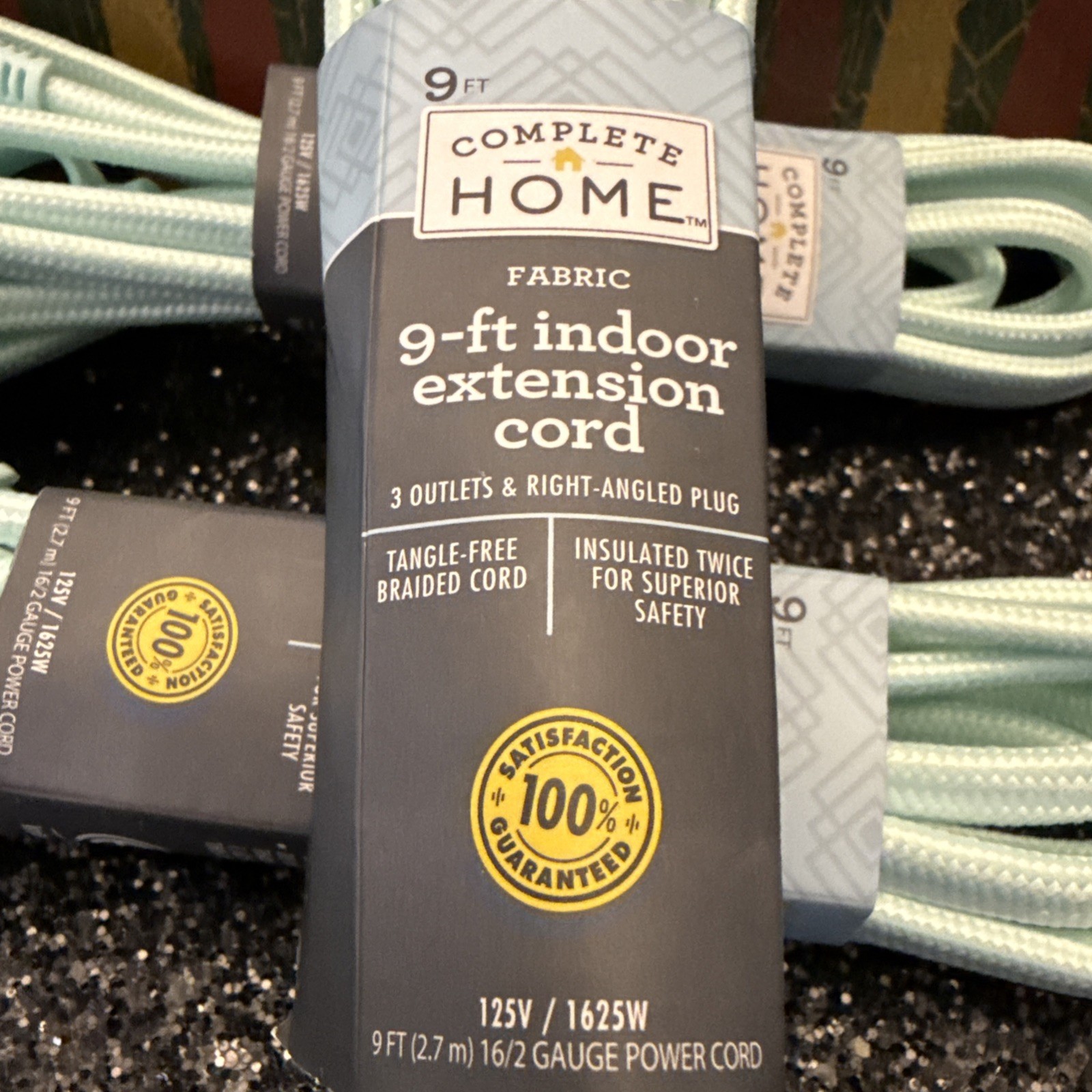 9 ft Indoor Extension Cords Mint Green Fabric Complete Home Bundle Lot of 3 New