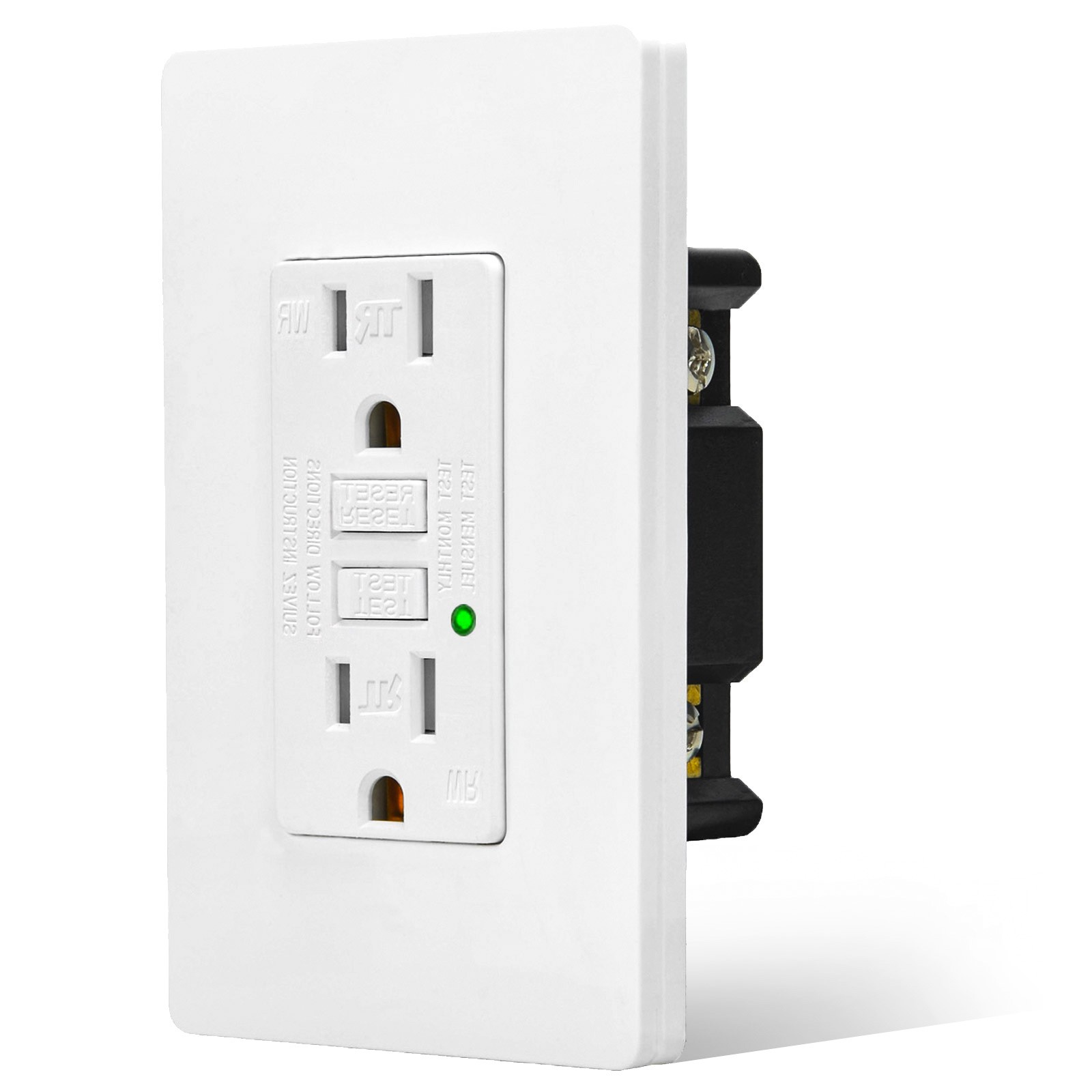 GFCI GFI Outlet 15 Amp Safety Receptacle Plugs w/ Wall Plate LED Indicator TR WR