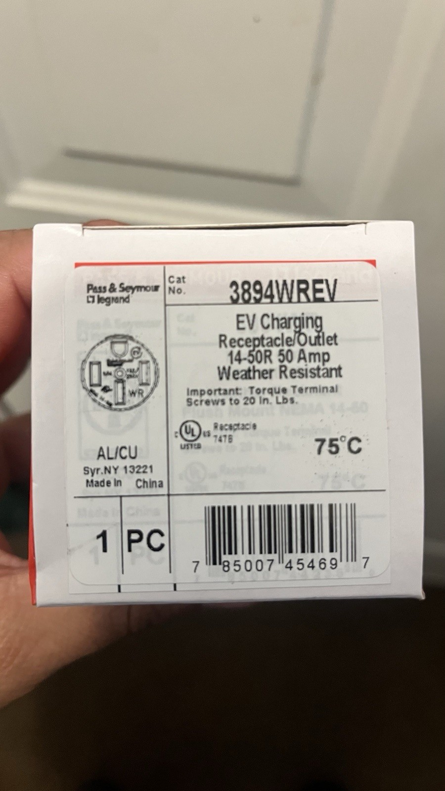 NEMA 14-50R 50 Amp EV Charging Outlet Single Receptacle 125V/250V UL Listed