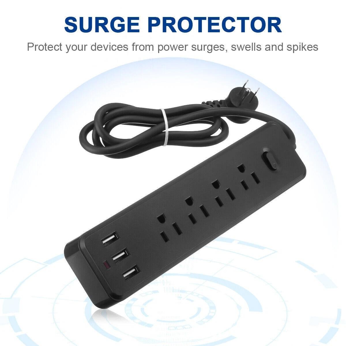 Wall Mountable USB Surge Protector Power Strip 3 USB Ports & 4 Outlet Plugs USA