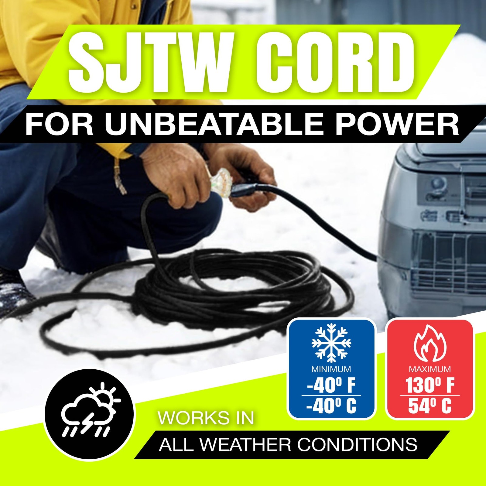 25Ft Outdoor/Indoor Extension Cord 3-Outlet 12/3 Gauge Extra Heavy Duty Etl