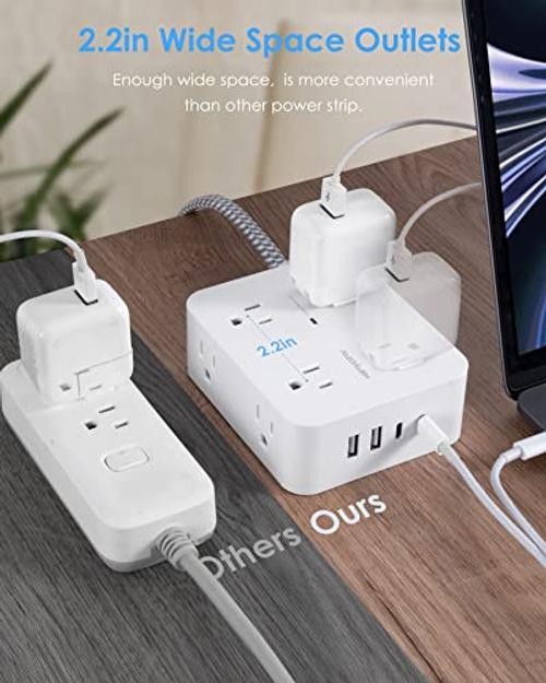 6Ft Surge Protector Power Strip USB C, 1080J, 8 Outlet Extender | 6ft White
