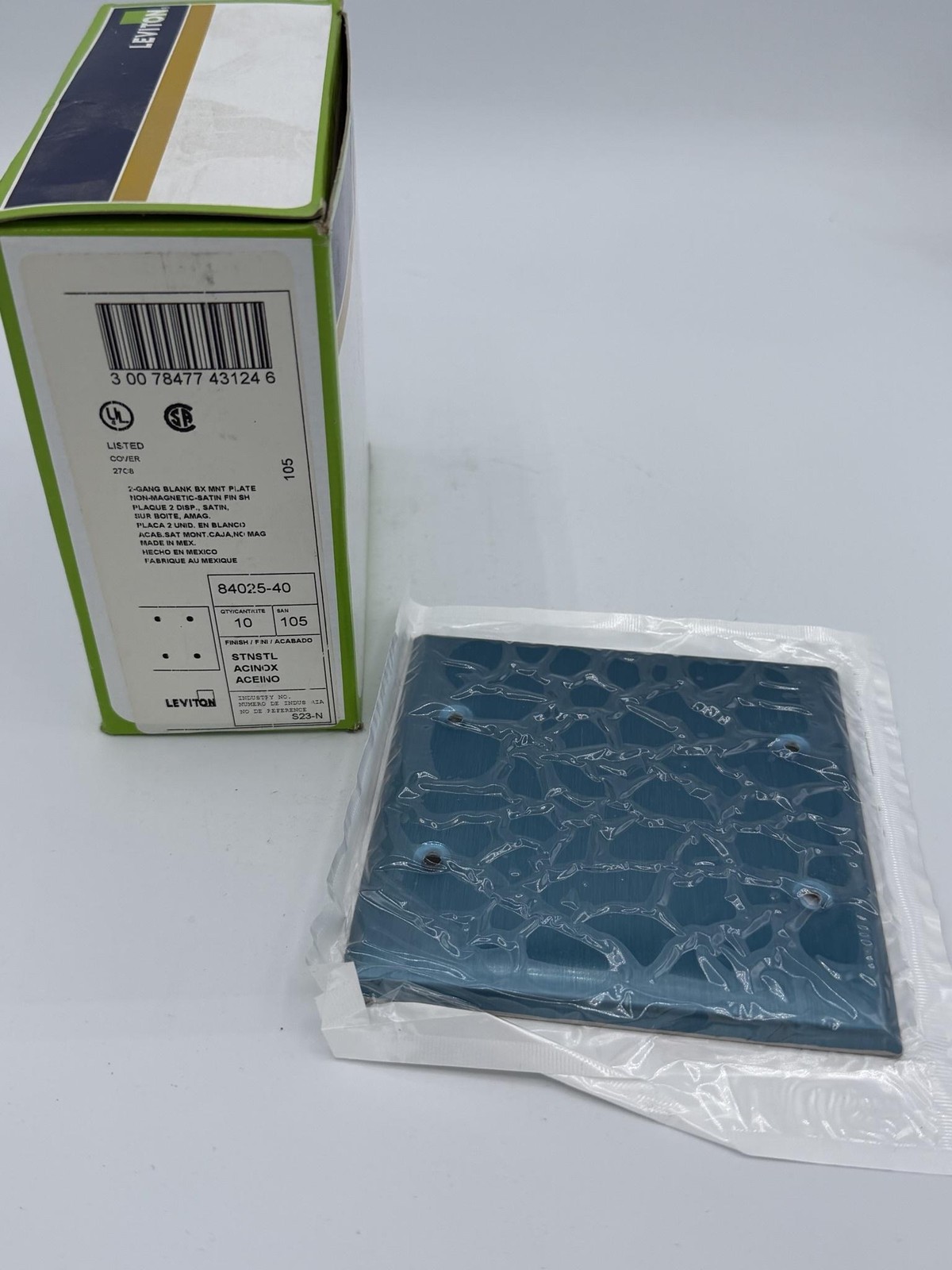 Leviton 84025-40 Blank Wall Plate Stainless Steel Silver 2-Gang 10 Pack Mexico