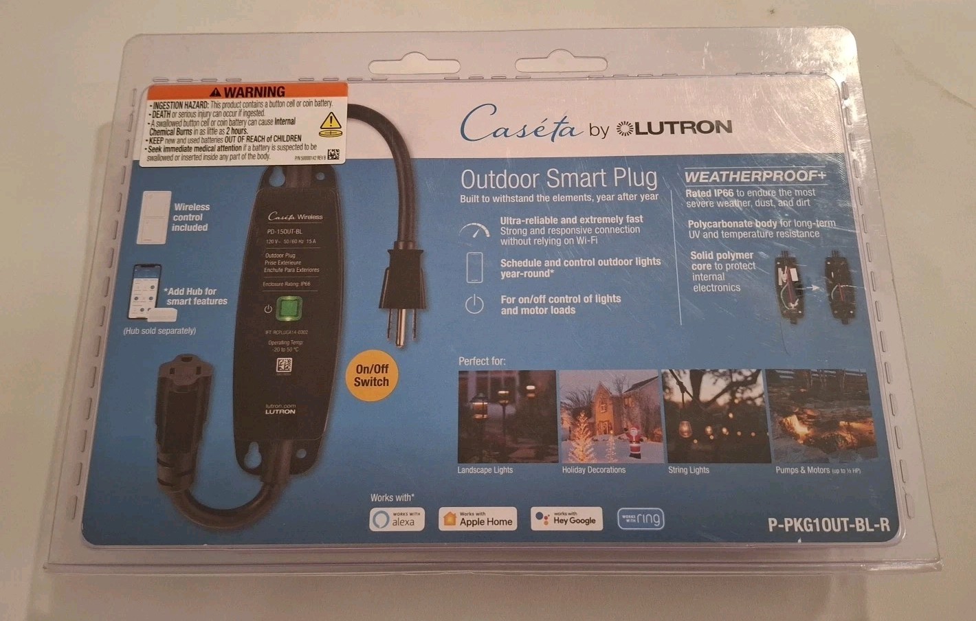 Caseta Weatherproof + Outdoor Smart Plug With Pico Remote For Landscape/String
