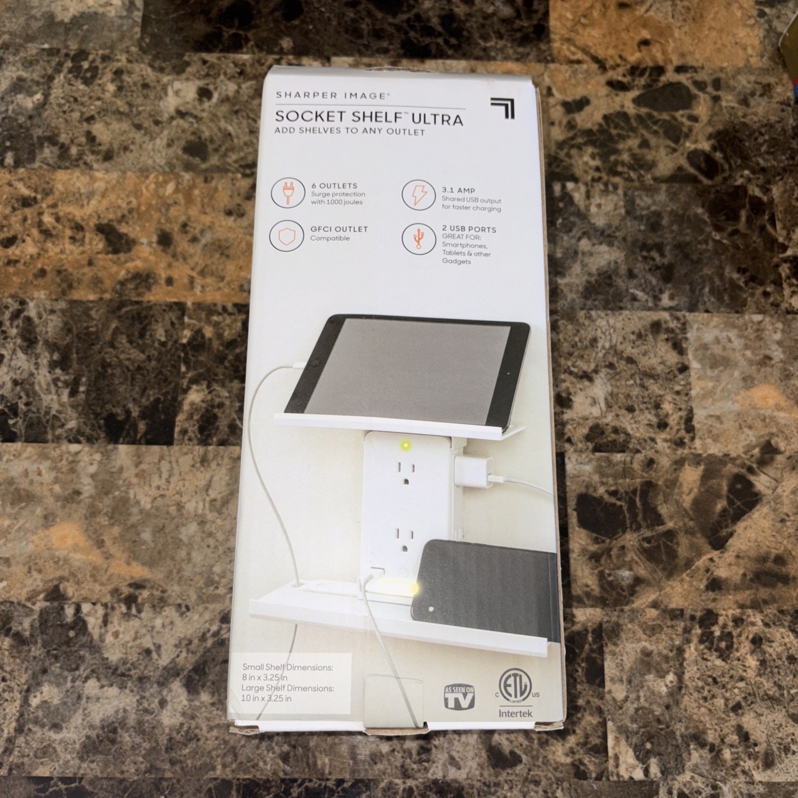 NEW Sharper Image Socket Shelf Ultra 8 Port Surge Protector, Light, 2 Shelves