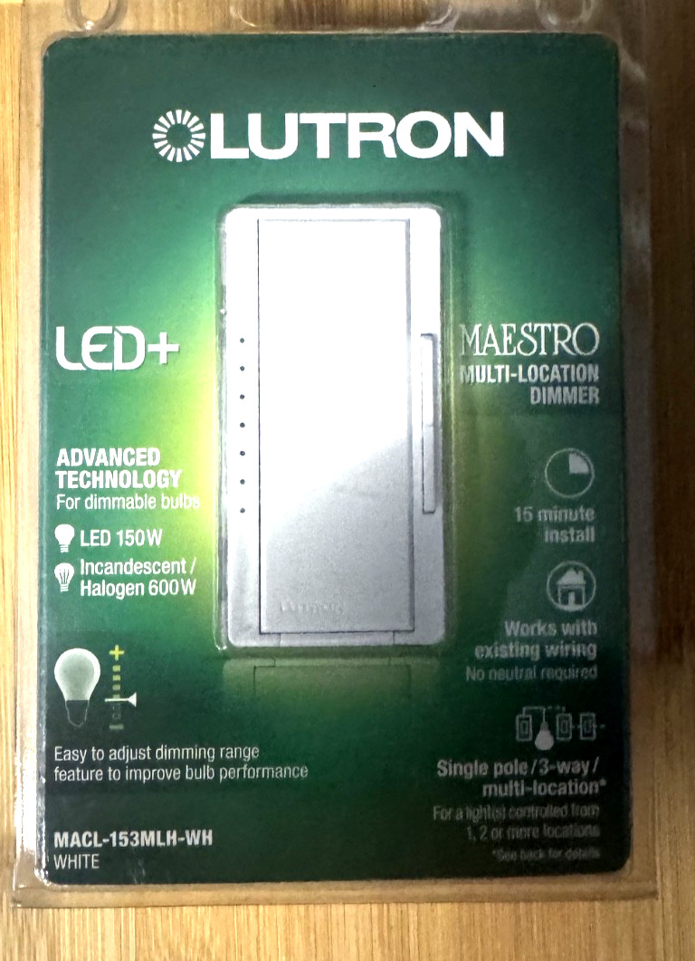 Maestro LED+ Dimmer Switch for Dimmable LED Bulbs,150W/Single-Pole MACL-153MH-WH