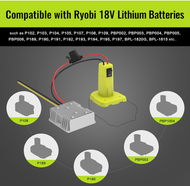 18V to 12V Step Down Converter Compatible with Ryobi 18V Battery Adapter Volt…