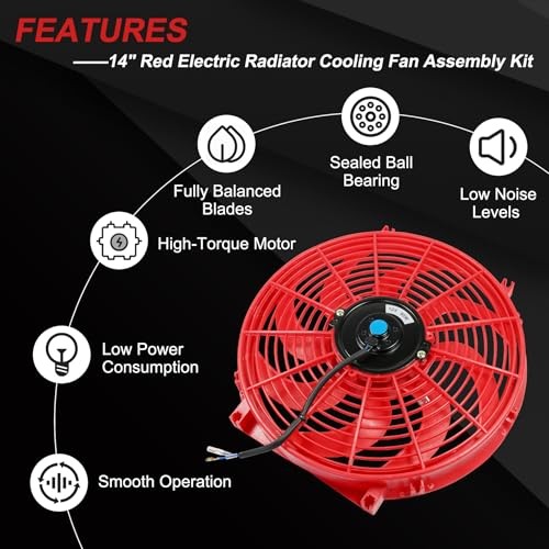 New 14″ Inch Universal Slim Fan Push Pull Electric Radiator 14 Inch Red