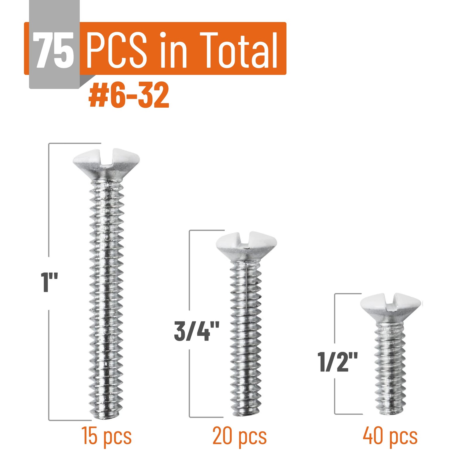Bates- Wall Plate Screws, 75 Pack Assorted Size, 1″, 3/4″, 1/2″, Silver